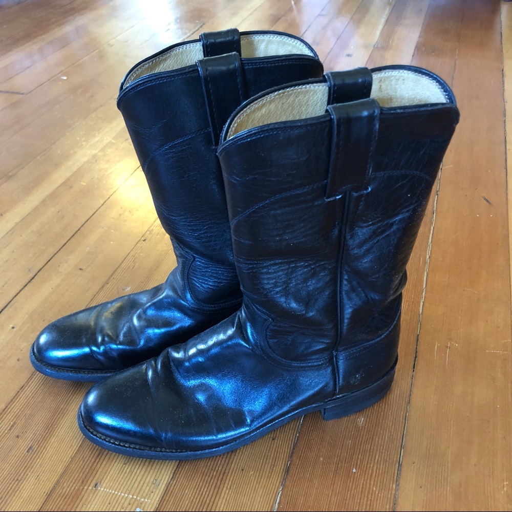 Vintage Justin Black Roper Boots Size 7 B